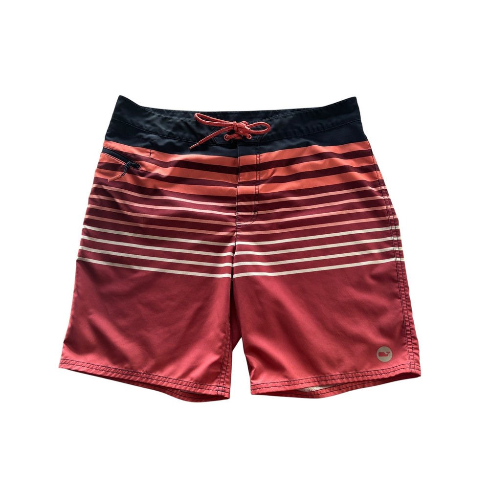 Vineyard Vines Mens Red Navy Striped Board Shorts Swim Trunks Size 34